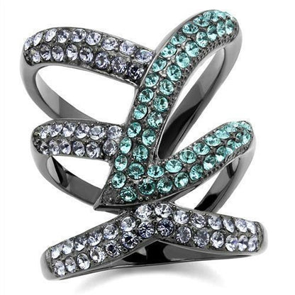 IP Light Black Stainless Steel Ring with Top Grade Crystal (TK2766)